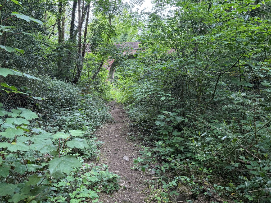 Lot: 37 - JUST UNDER FIVE ACRES OF FORMER RAILWAY LAND WITH POTENTIAL - Pathway through Land with view of brick bridge